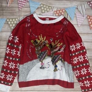 Holiday time Festive Red Reindeer Women's Sweater sz xl